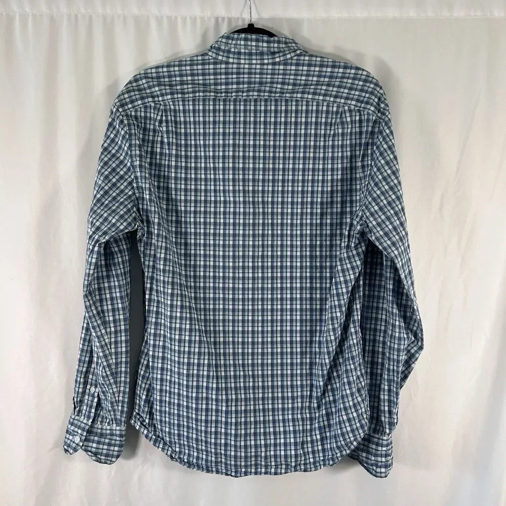 J. Crew Flex Washed Shirt Men's Large Blue Plaid Button Up Long Sleeve Slim